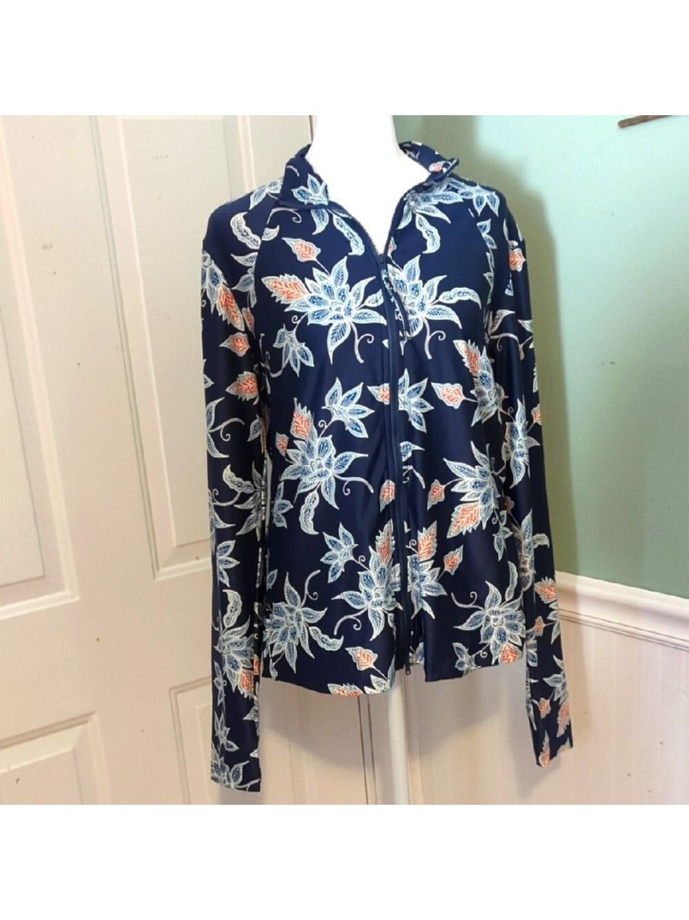 Carve Designs Track Jacket Large Navy Blue Floral Outdoors Hiking Gardening